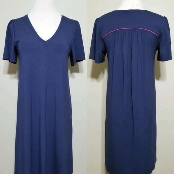 New LILLA P Blue V-Neck Shirt Dress S Womens Versatile Understated Simplicity - Picture 3 of 12